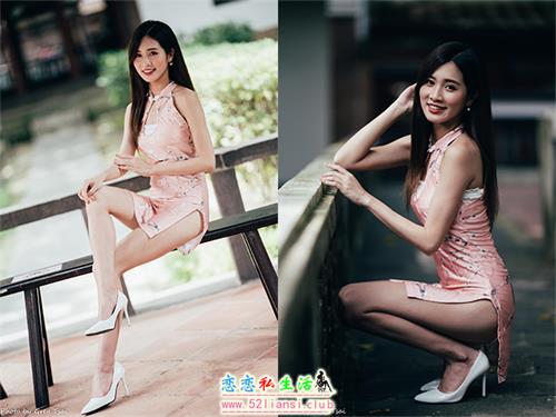 [街拍丝足]138-张筠 粉色短旗袍丝袜高跟美腿【37P/32M】