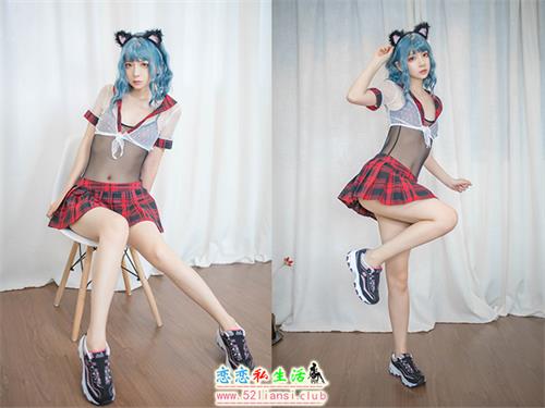 [疯猫ss]NO.013蓝发格子JK【26P/122M】