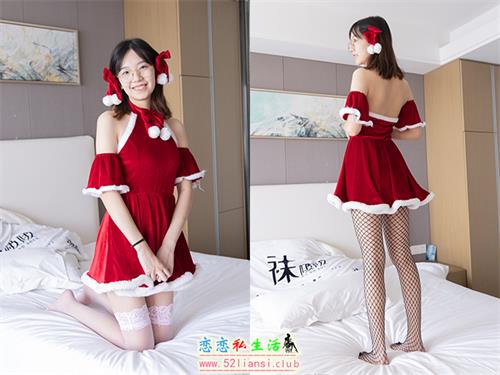 [袜啵啵] 043期 小甜豆-圣诞服、平底鞋、高跟鞋、白色渔网袜、粉过膝丝袜(带视频)【165P+1V/8.42G】