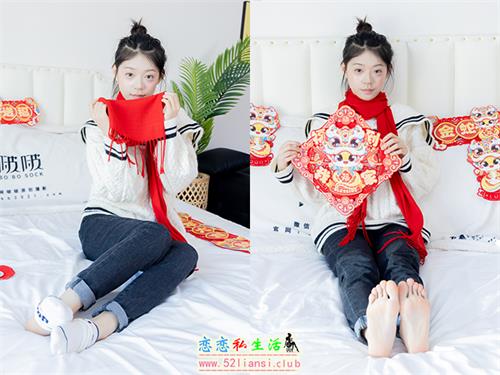 [袜啵啵] 481期 糯米-板鞋、白棉袜、裸足-黑白美甲、对联迎新春，半脱袜子剧情(带视频)【150P+1V/6.16G】