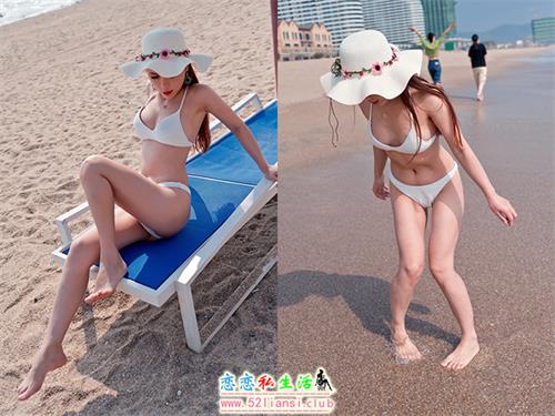 [魔镜街拍] 580-精选街拍-御风街拍-惠州海滩上的白色比基尼网红艾小青(带视频)[572P+1V/3.03G]