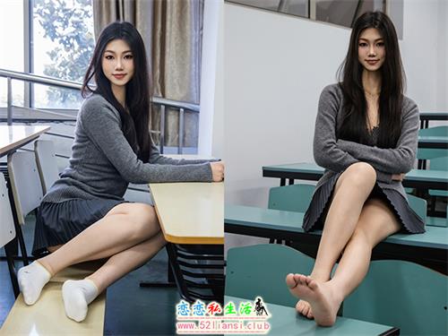 [足愉心] NO.042 萱萱（搭配：灰色毛衫、黑色短裙、松糕鞋、白色棉袜、裸足）(带视频)[110P+2V-10.5G]