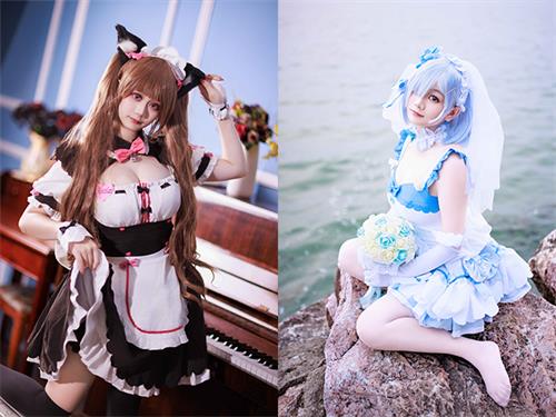 [美图精选]2524-阿雪雪-巧克力女仆&蕾姆婚纱【27P/37M】